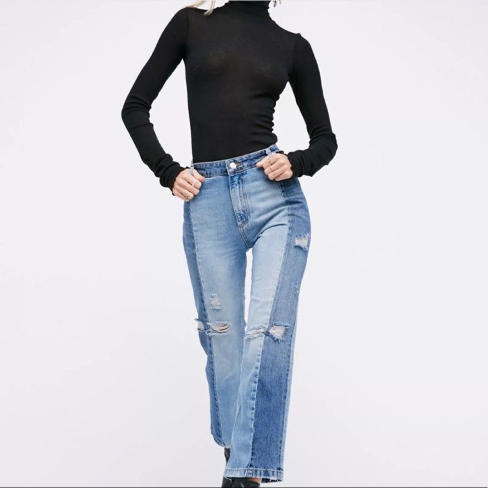 Free People Patchwork Colorblock Jeans